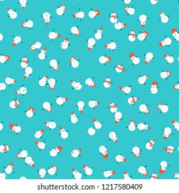 Cute Christmas pattern with small snowmen. Vector Christmas background with confetti. Vector seamless hand drawn pattern with polka dots. Cute snowmen background for New Year gift wrapping, Noel decor