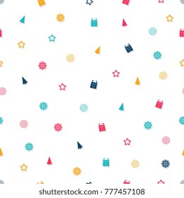 Cute Christmas pattern. Snowflake, tree, star, and gift