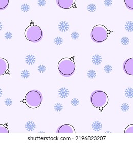 Cute Christmas pattern with snowflakes and balls for factory prints, wrapping paper and gift wrapping.