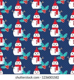 Cute Christmas pattern with snowman and mistletoe