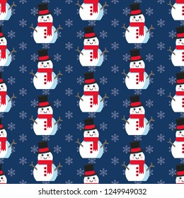 Cute Christmas pattern with snowman and snowflakes