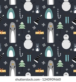 Cute christmas pattern vector. seamless children drawing cartoon style illustration colorful background.