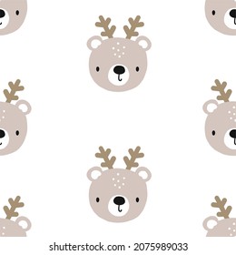 Cute Christmas pattern - vector seamless pattern with bear for newborn baby. Happy Holidays