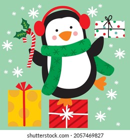 Cute christmas penguin for christmas card, gift bag or box design