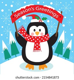 Cute  Christmas Penguin For Christmas Card, Gift Bag Or Box Design