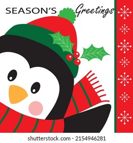 Cute Christmas Penguin For Christmas Card, Gift Bag Or Box Design