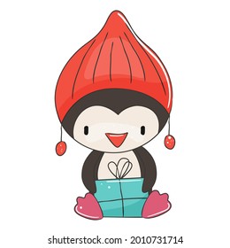 Cute christmas penguin in cartoon style. Vector illustration.
