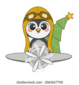 Cute christmas penguin in cartoon style. Vector illustration.