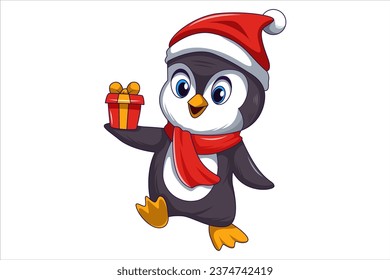 Cute Christmas Penguin Character Design Illustration