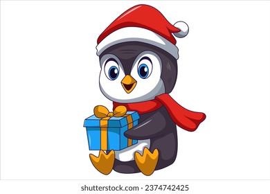 Cute Christmas Penguin Character Design Illustration
