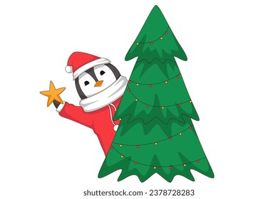 Cute Christmas Penguin Character Design Illustration