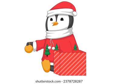 Cute Christmas Penguin Character Design Illustration