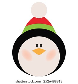 Cute Christmas penguin  face vector cartoon illustration