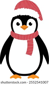 Cute Christmas penguin with christmas hat isoleted white background.