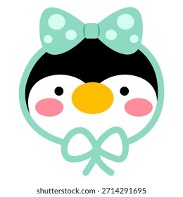 Vector lindo de la cabeza del pingüino de las Navidades. Cara plana aislada del pingüino de la Navidad del estilo