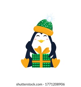 Cute christmas penguin with with ice-cream and fireworks for Christmas and New Year design.