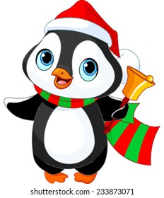 Cute Christmas penguin with jingle bell 