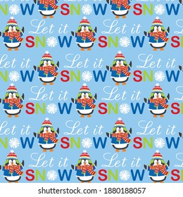 Cute christmas penguin and let it snow pattern for christmas gift wrap