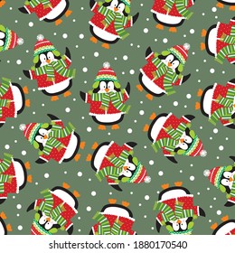 Patrón de pingüino de navidad lindo para la tarjeta de saludo o el envoltorio de regalo de navidad