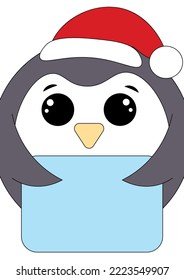 Cute christmas Penguin with poster without text in color for congratulation