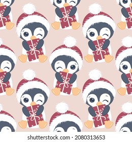 Cute christmas penguin seamless pattern