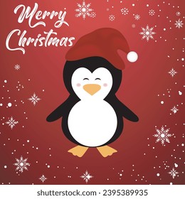 Cute christmas penguin with snowfall.