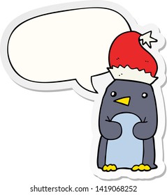 pingüino de navidad lindo con pegatina de burbuja de voz