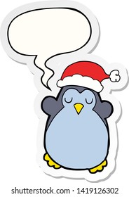 cute christmas penguin with speech bubble sticker