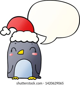 cute christmas penguin with speech bubble in smooth gradient style