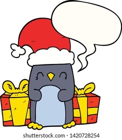 cute christmas penguin with speech bubble