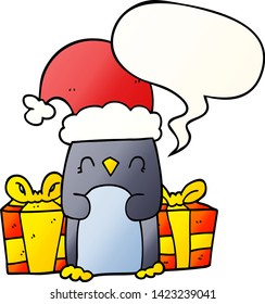 cute christmas penguin with speech bubble in smooth gradient style