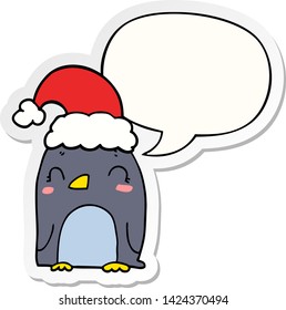 pingüino de navidad lindo con pegatina de burbuja de voz
