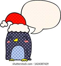 pingüino de navidad adorable con burbuja de habla al estilo de las historietas