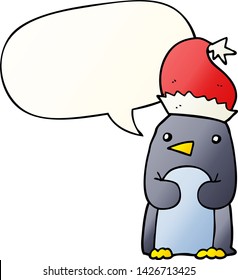 cute christmas penguin with speech bubble in smooth gradient style
