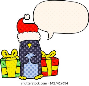 pingüino de navidad adorable con burbuja de habla al estilo de las historietas