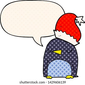 pingüino de navidad adorable con burbuja de habla al estilo de las historietas