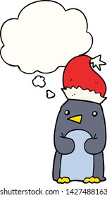 pingüino de navidad lindo con burbuja de pensamiento