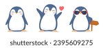 Cute christmas penguins.Vector set animal characters. New year cartoon illustration.  Isolated set penguin animal polar. New Year's illustration for invitations, greeting cards, wallpaper, gift paper.