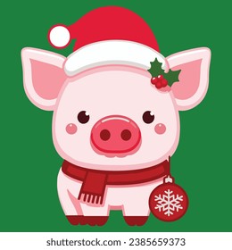 Cute christmas pig cartoon Illustration
