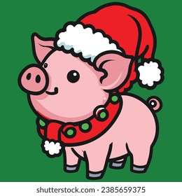 Cute christmas pig cartoon Illustration
