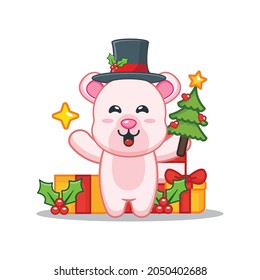 Cute christmas polar bear cartoon vector illustration