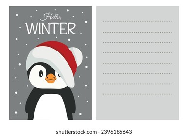 Cute Christmas Postcard with a Penguin