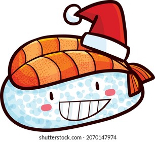 Cute christmas prawn sushi in grin pose