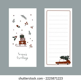 Cute Christmas prinatble to do list and card. Stylish stationery template design.  Flat vector cartoon style