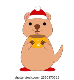 Cute Christmas Quokka with cup in color