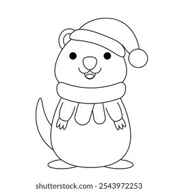 Cute Christmas Quokka Santa in black and white