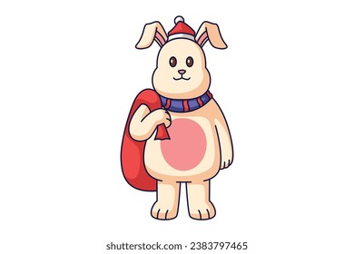 Cute Christmas Rabbit Cartoon Character Design