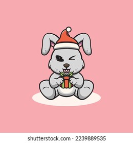 Cute Christmas Rabbit Cartoon Illustration