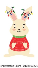 cute christmas rabbit on white background