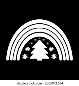 Cute christmas rainbow in  flat style. Vector winter illustration for festive printing design: postcards, congratulations, invitations, social networks. Happy New Year, Merry Christmas, Cozy Winter